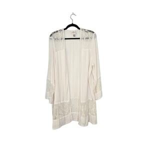 Knox Rose Womens Lace Embroidered Kimono Size XL White Bohemian Coquette Fairy